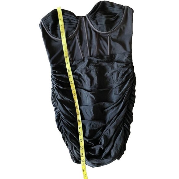 Oh Polly Corset Mini Dress Ruched black UK 12 US 8 Bodycon Mesh Layer Y2K style - Picture 4 of 5